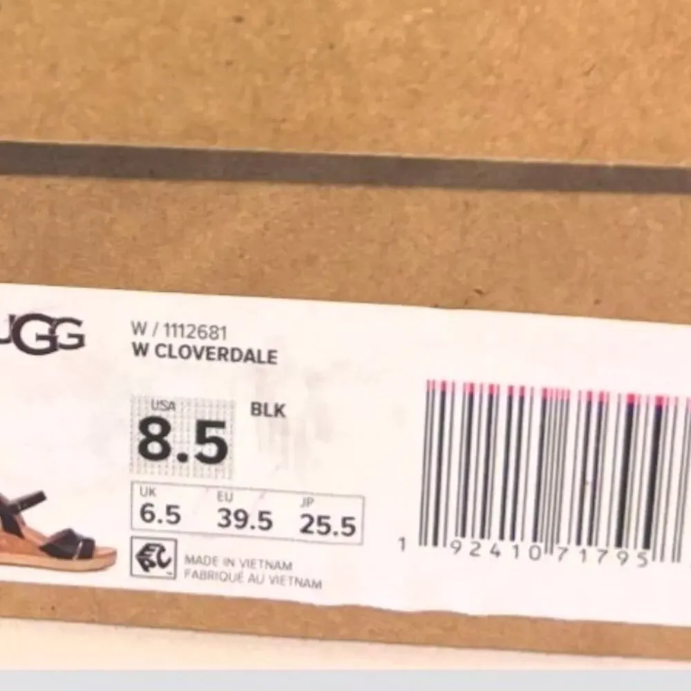 UGG Cloverdale Black Leather Espadrille Wedge Sandals
